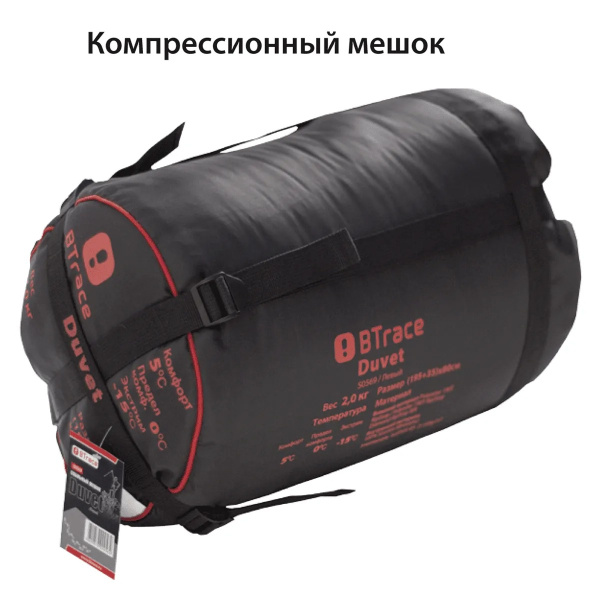 Спальник BTrace Broad 0C/-15C (Зеленый/Клетчатый, 195*35*100 см, LZ)